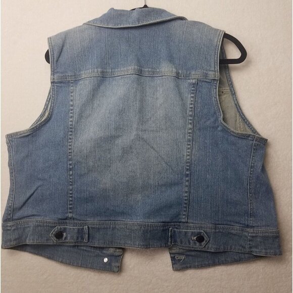 J.Jill Denim Trucker Vest Women L Cotton Blend Wash Blue Distress Pockets - Picture 5 of 13